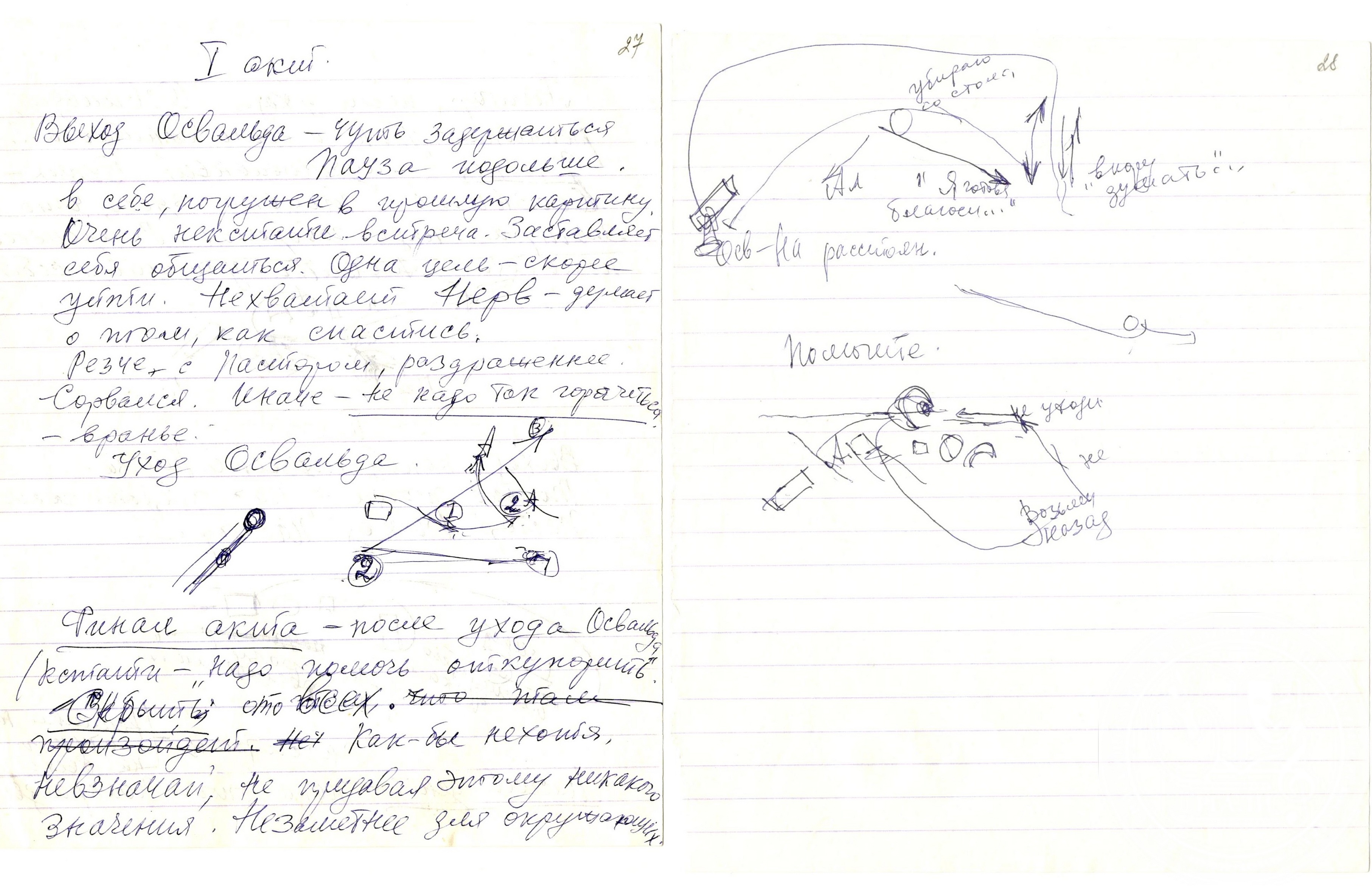 Р.А. Быкова. «Привидения». Фрагмент режиссерской разработки, планировки мизансцен спектакля Московского драматического театра им. К.С. Станиславского режиссер.1988-1989 гг. РГАЛИ. Ф. 3241. Оп.1.