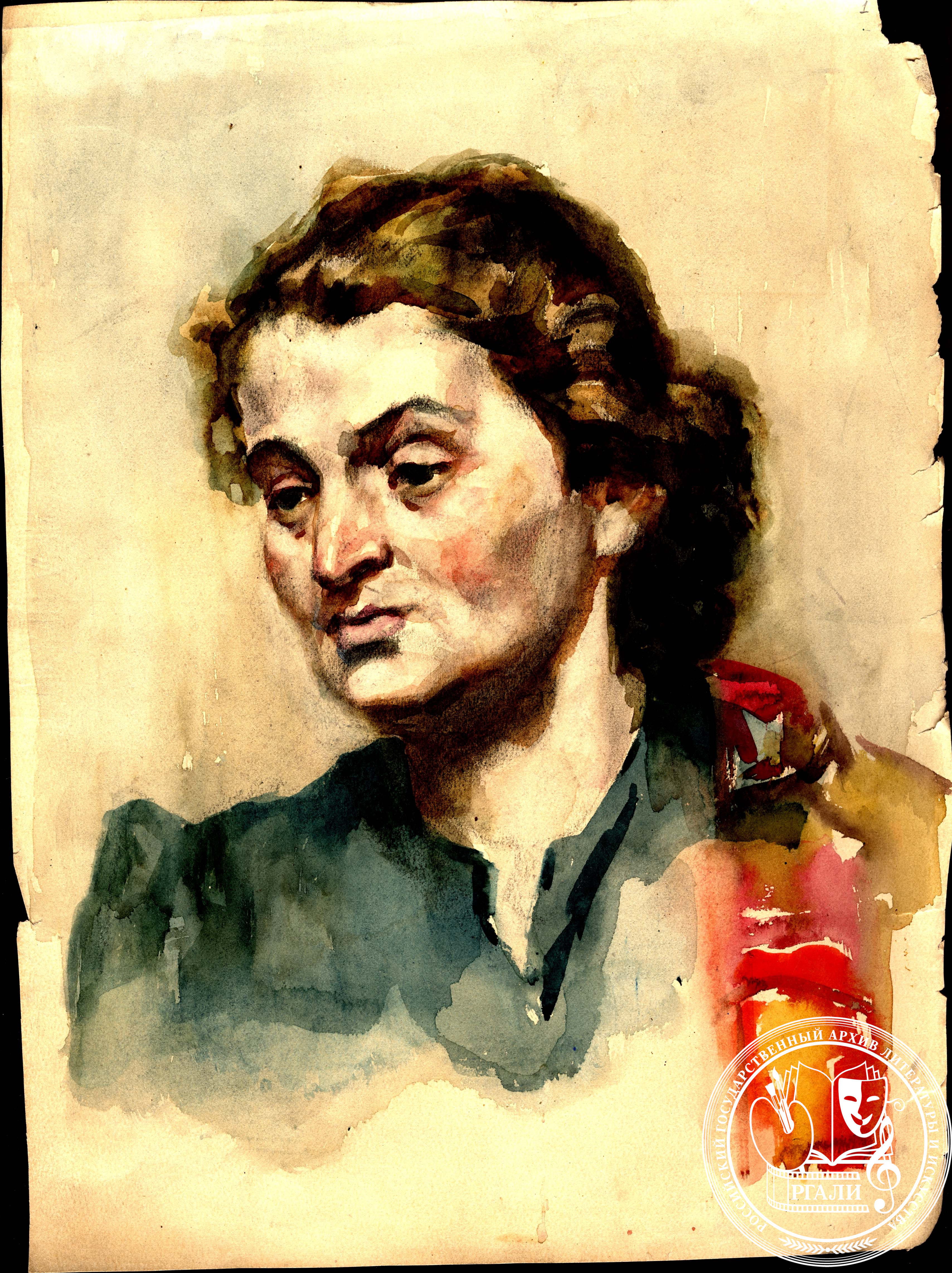 П.П. Соколов-Скаля. Портрет Л.В. Поповой (жены). [1949–1951 гг.]. РГАЛИ. Ф. 2608. Оп. 1. Бумага, акварель.